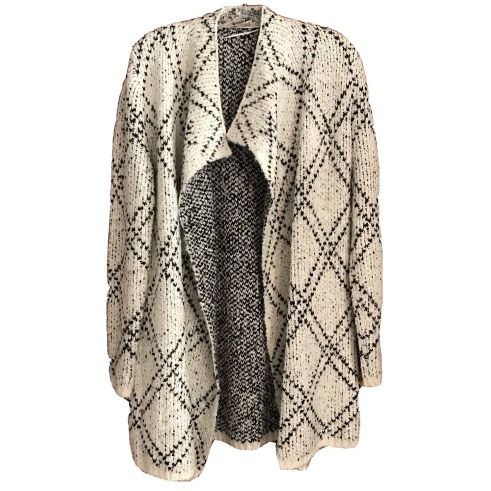 Loft Outlet Open Front Waterfall Soft Cardigan White Black Geometric S lagenlook